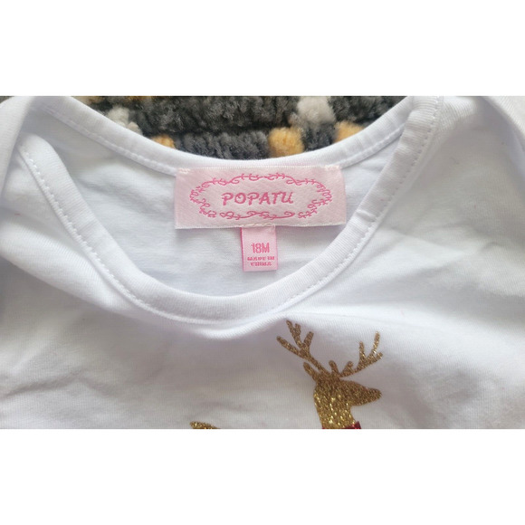 Popatu Baby Girl's 18 Months Christmas Reindeer Bow Holiday Bodysuit White/Red - Picture 4 of 9
